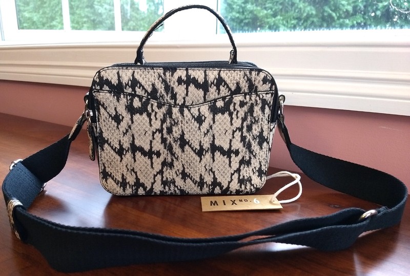 Mix No 6 Siena Snake Print Cross Body Box Bag in Faux Leather 8″ W 6″ H 3″ D