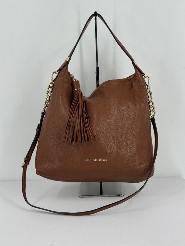 Michael Kors Bedford Women Handbag Brown Leather Tassel Chain Strap Shoulder Bag