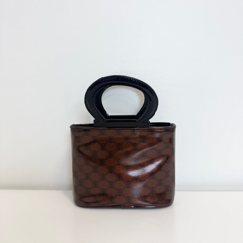 CELINE Macadam Brown PVC Vinyl Top Handle Mini Bag C Logo Bucket Handbag gallery