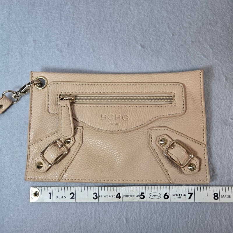 BCBG Paris Beige Textured Leather Tote Bag with Matching Wristlet Clutch gallery