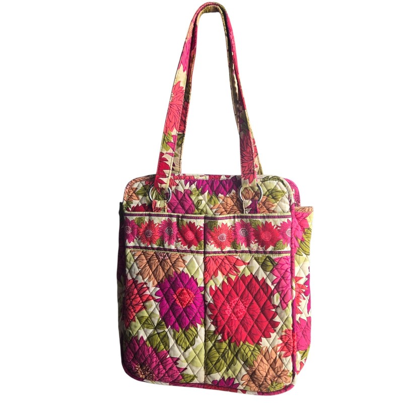 Vera Bradley Floral Quilted Shoulder Bag Pink Green Multi-Color Stitching Zip
