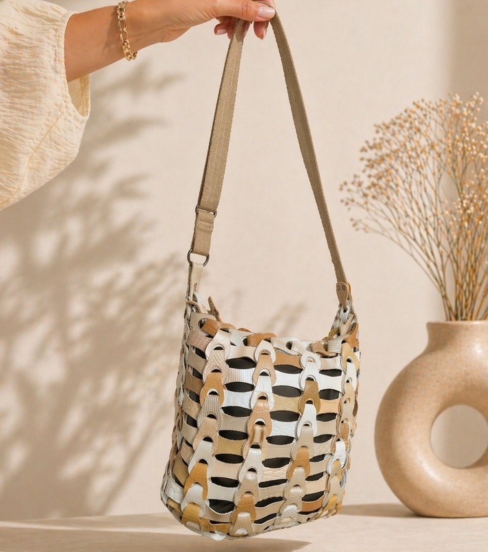 OCTOPUS of DENMARK -LEATHER BRAIDED Crossbody Handbag HOBO Purse -MSRP $185