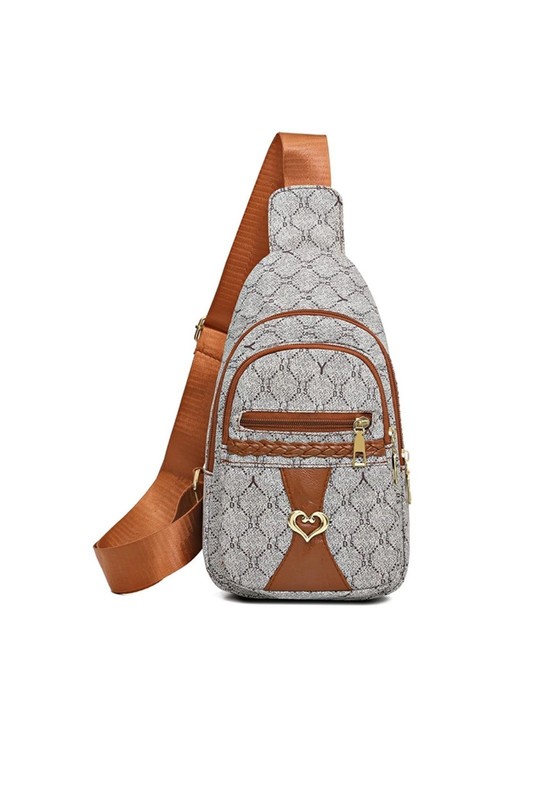 Women’s Tan/Brown Sling Crossbody Bag Nylon Vegan Leather Shoulder Pack