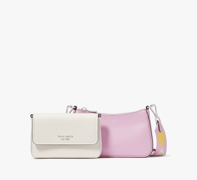 ☂️🍄Kate spade Double Up Colorblocked Crossbody☄️MINI☄️ Parchment Multi KG065 gallery