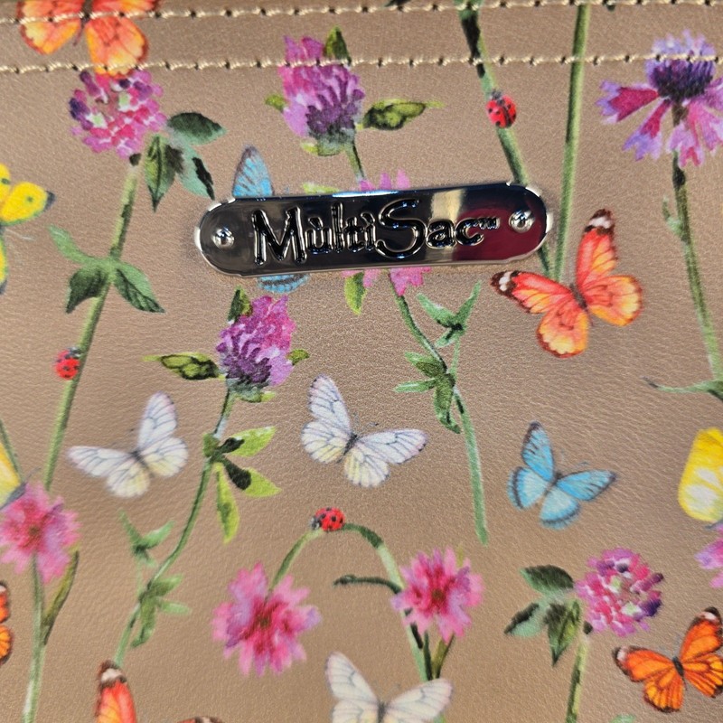 MultiSac Floral Butterfly Print Crossbody Bag Taupe Multi Pocket Messenger Bag gallery