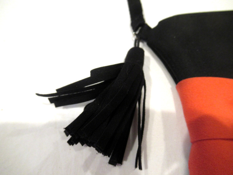 Black purse with red bow and black tassel, evening bag gallery