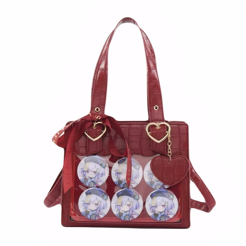 Ita Bag with Heart Charm Croc Pattern PU Leather Anime Pin Display Shoulder Tote gallery