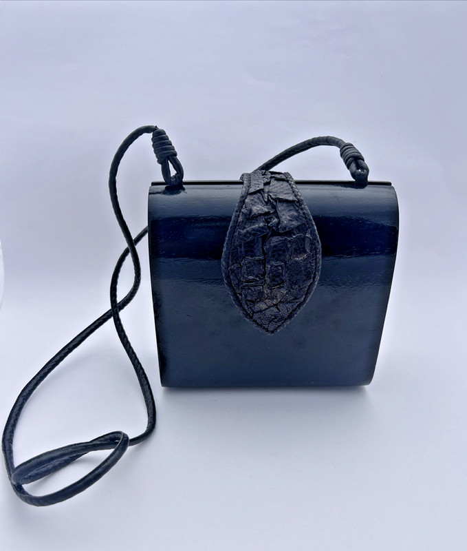 Timmy Woods Beverly Hills Black Wood And Leather Crossbody Bag Clutch Purse