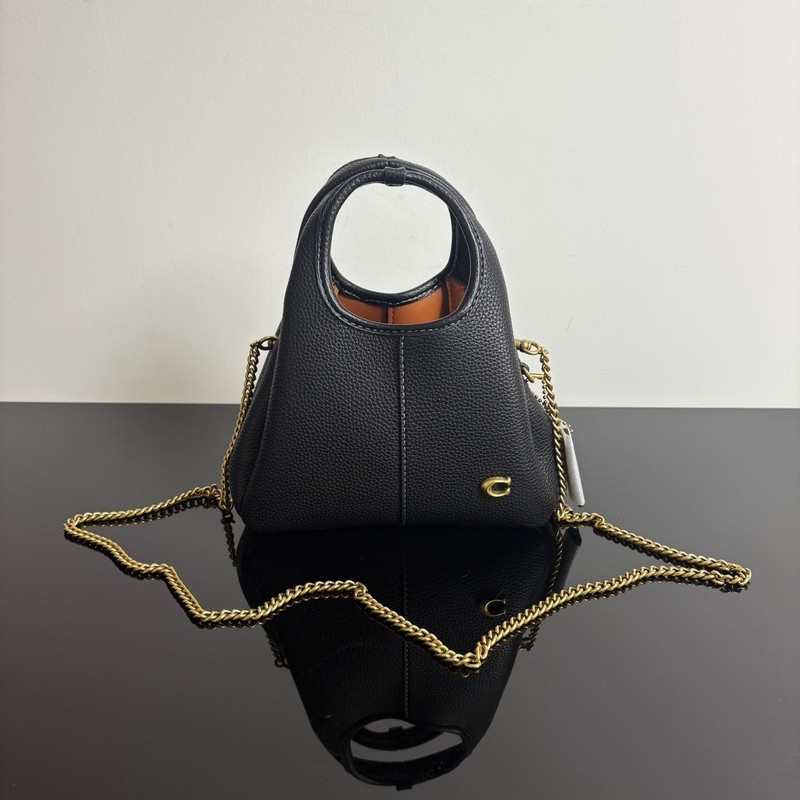 Coach CCY32 Lana Shoulder Bag 19 Handbag Polished Pebble Leather/Fabric Black