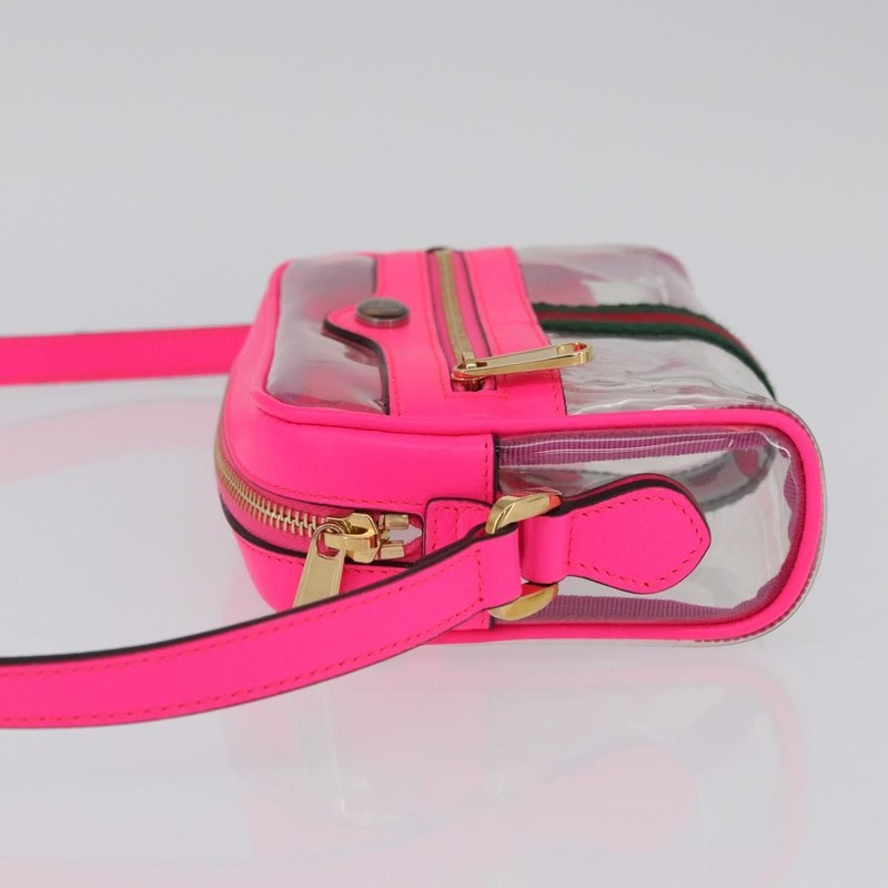 GUCCI Web Sherry Line Shoulder Bag Vinyl Clear Pink 517350 Auth YKZ583A gallery