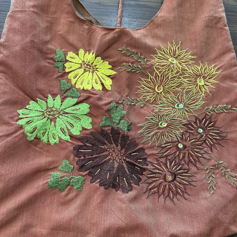 Handmade Beaded Boho Embroidered Hobo Bag Terracotta Tote Floral 70’s Vibe gallery