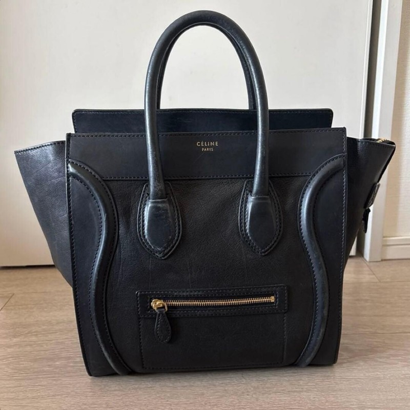 CELINE Luggage Leather Black Authentic From Japan