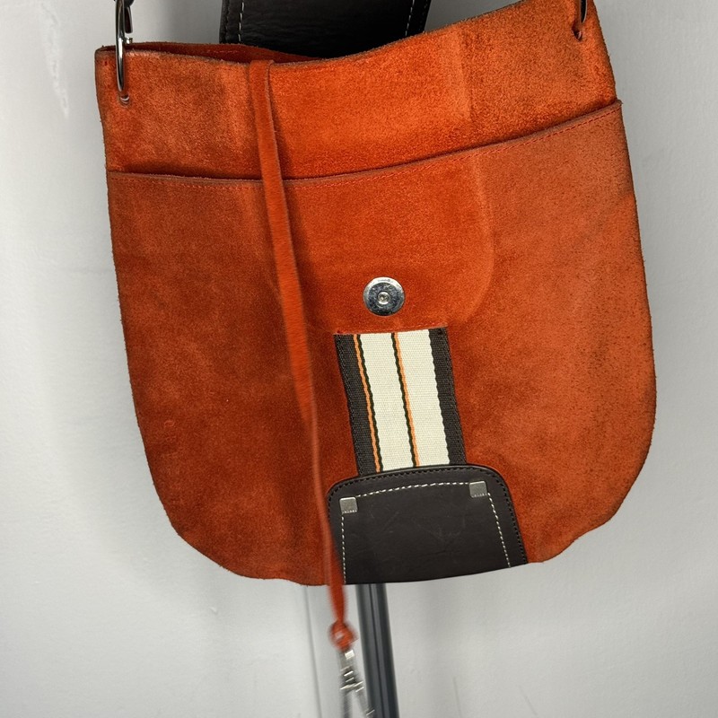 LAZARO Red GENUINE SUEDE LEATHER MESSENGER HANDBAG Stripe Accent VINTAGE gallery