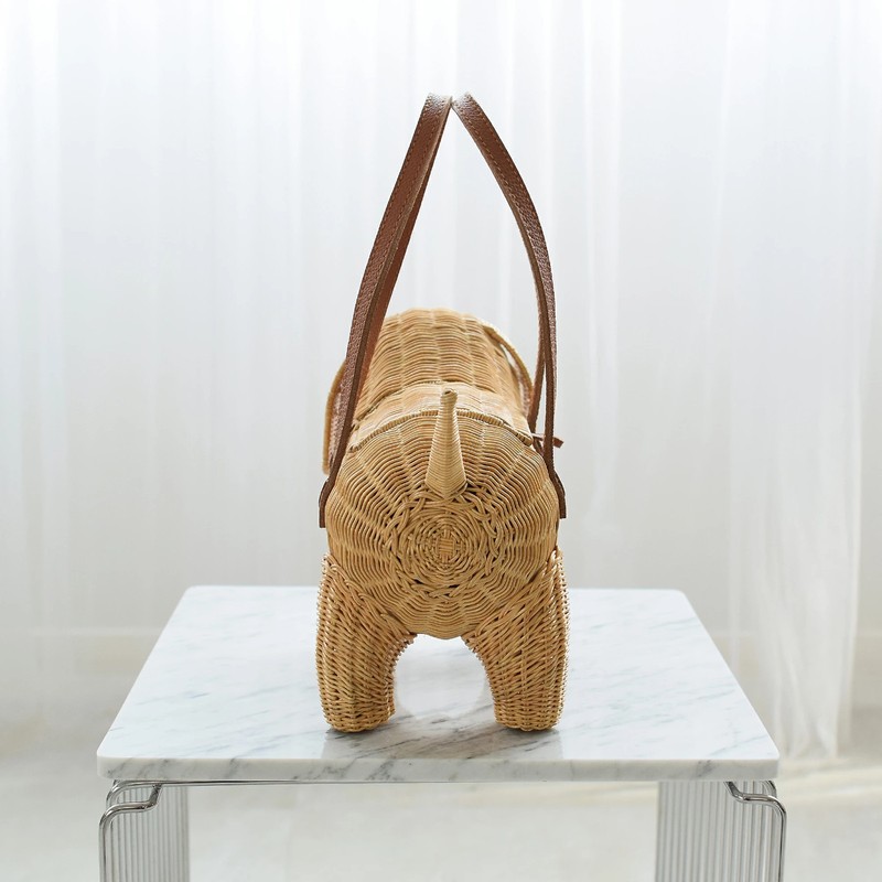 Handwoven Rattan Wicker Dog Bag Beagle Art Basket Leather Handle gallery