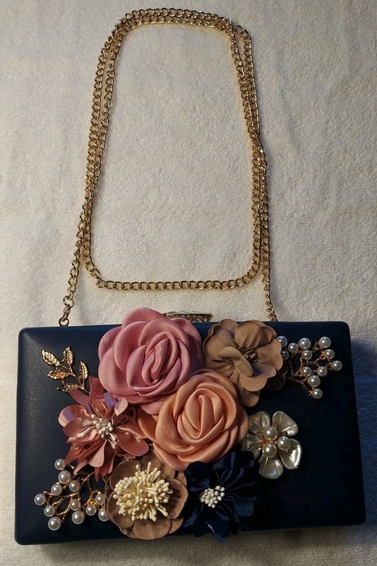 Millisente Women Satin Flower Handbag Dinner Clutch Pearl Wedding Prom Banquet