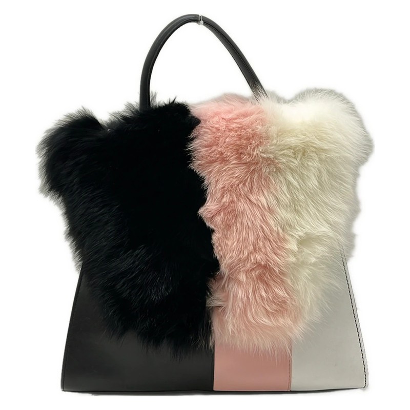 JADISE Black White Pink Leather Fur Handbag