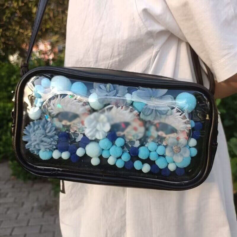 Japanese Lolita Shoulder Pencil Girls PU Ita Bag Transparent Student Bag Anime gallery