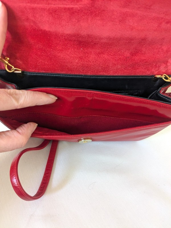 Vintage Frenchy of California Red Leather Crossbody Flap Bag Clutch USA Clean gallery