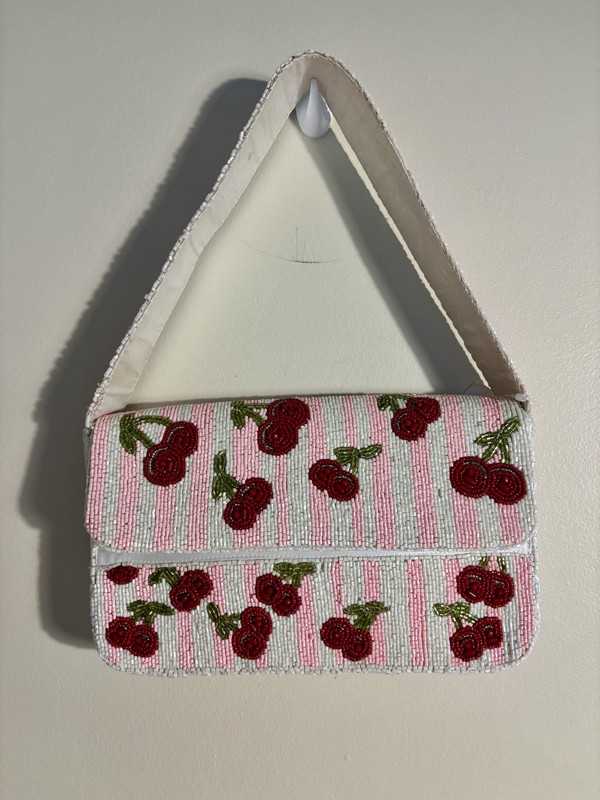 NWOT VIRAL BEADED BAG Cherry Stripe Pattern Handmade Shoulder Bag – Pink/Red