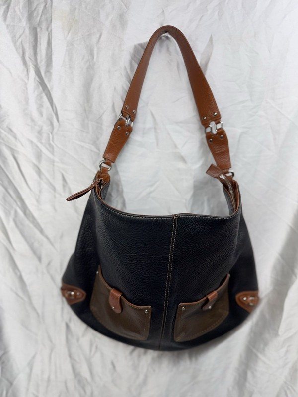 COLE HAAN VILLAGE TRI COLOR PEBBLE LEATHER DOUBLE POCKET LARGE SHOULDER BAG