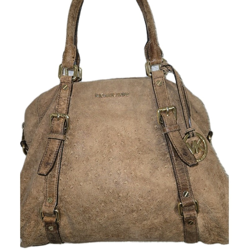 Michael Kors Bedford Ostrich Distressed Satchel Handbag ( See Pic)