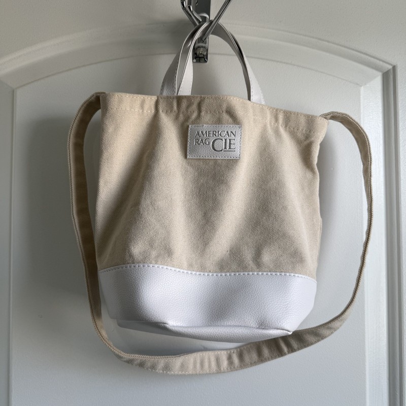 Rare JP Canvas Cream Tote White Leather Small Bucket Crossbody Bag Lightweight