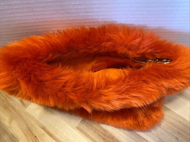 URBAN OUTFITTERS Fuzzy, Faux Fur Colorful Orange Clutch Bag Medium 8x12 Inch gallery