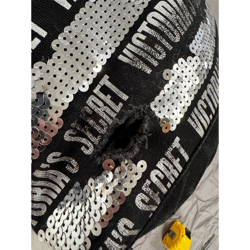 Victorias Secret Sequin Tote Bag Black Silver Logo Zipper Large Carryall Bag gallery