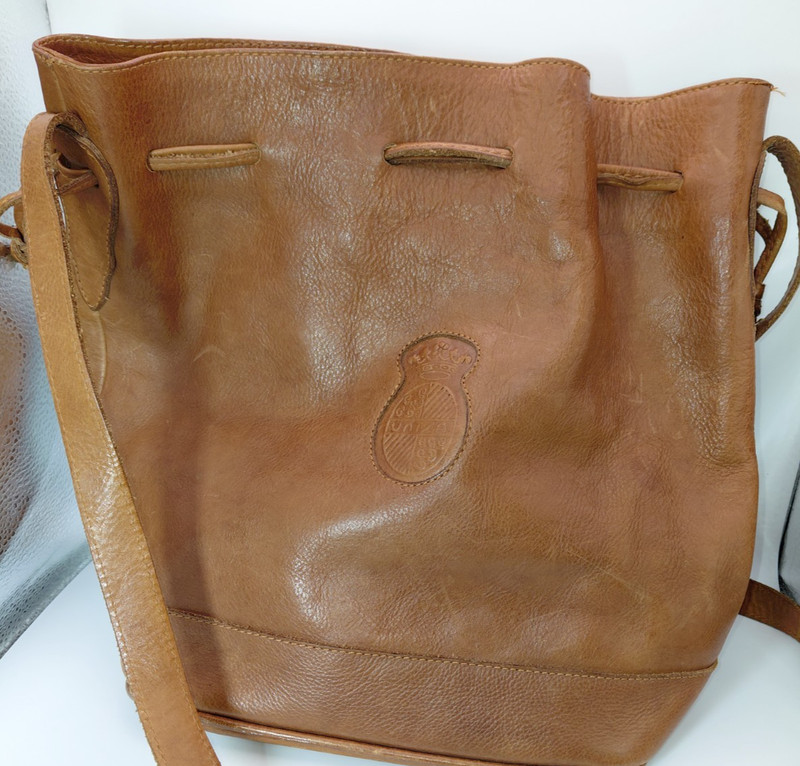Unisa Brazil Leather Drawstring Bucket Shoulder Bag Brown Boho Vintage - NICE! gallery