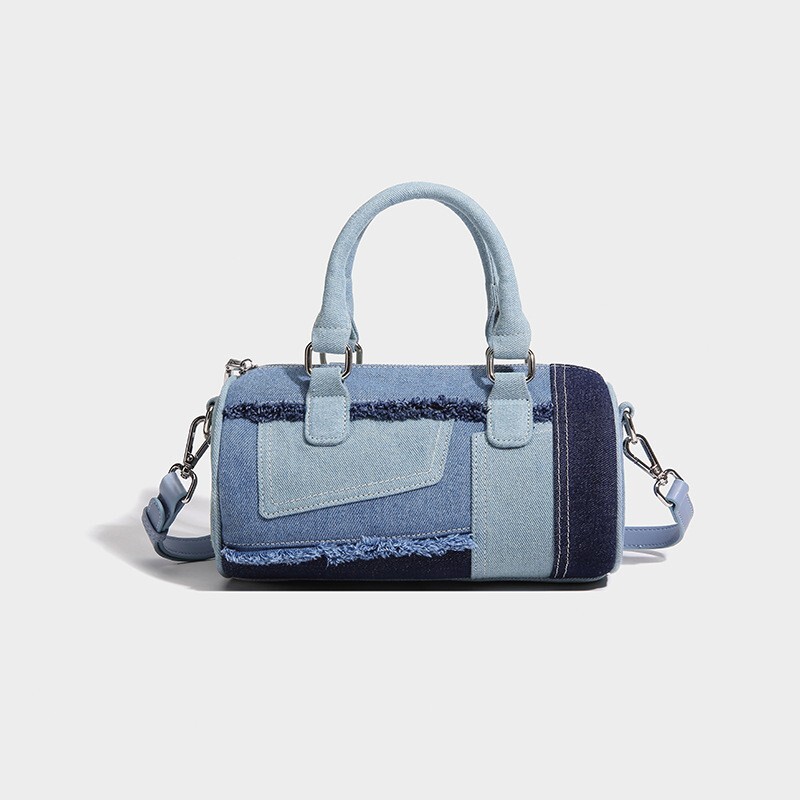 Denim Shoulder Bag for Women Denim Bag Cylinder Purse Sling Bag Crossbody Purse