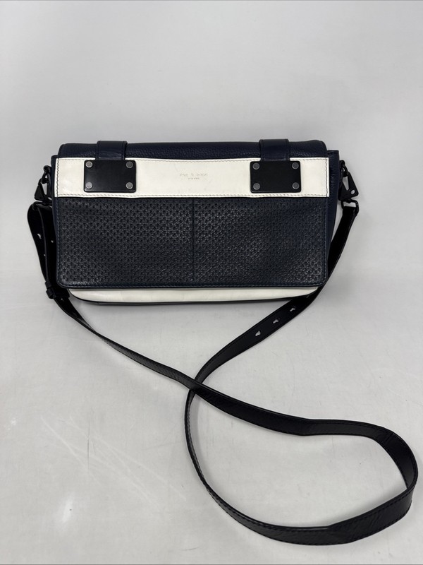 Rag & Bone Goop Pilot Navy Perforated & Cream Trim Crossbody Clutch Purse