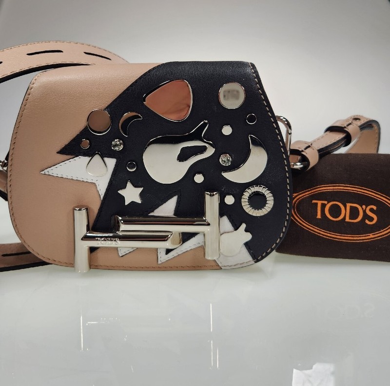 Tod’s Double T Rock Strass Mini Leather Saddle Flap Belt Bag Crossbody NWOT gallery