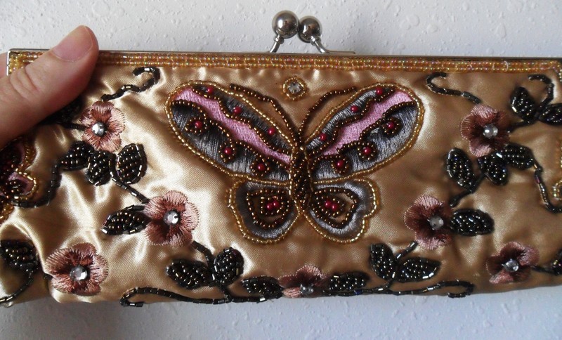 Beaded Embroidered PURSE Shoulder X-Body Bag Clutch 2 Different Straps Butterfly
