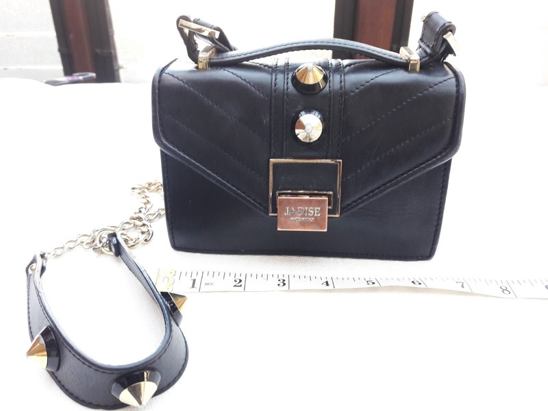 JADISE Bag Crossbody Handbag Black leather Stud Made Italy
