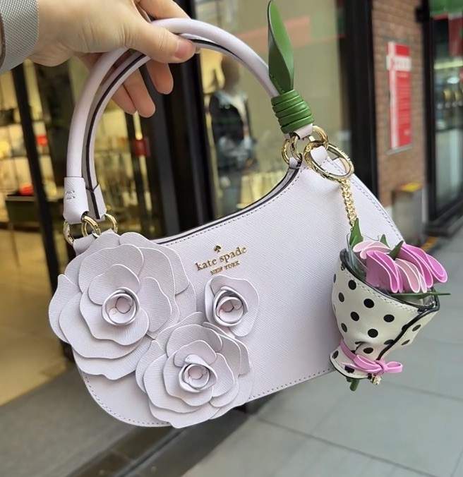 Kate Spade KK970 Flora Rose Shoulder Bag In Pale Amethyst + Rose Bouquet Charm