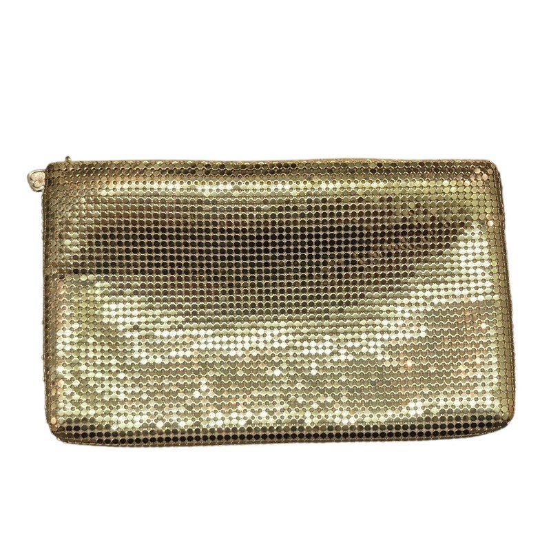 Whiting and Davis Vintage Gold Metal Mesh Zip Around Clutch Wallet Purse