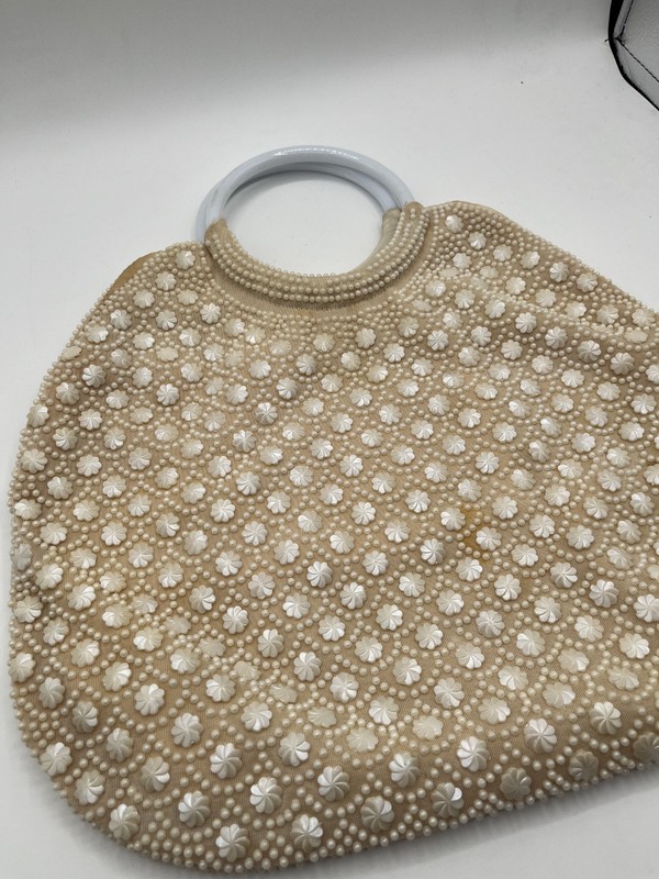 Vintage Beige/Peach Purse White Plastic Accents and Handles gallery