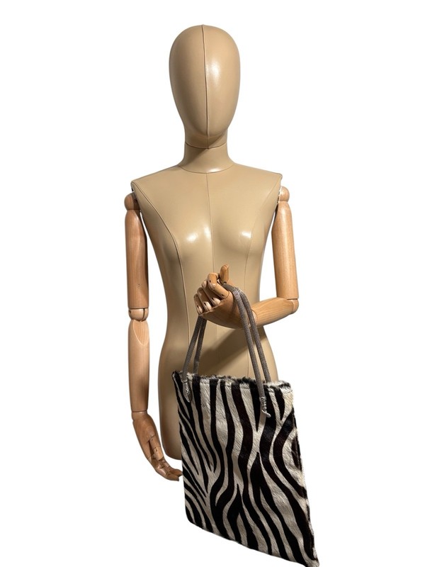 Vtg John Galliano Zebra Print Pony Hair Shoulder Bag