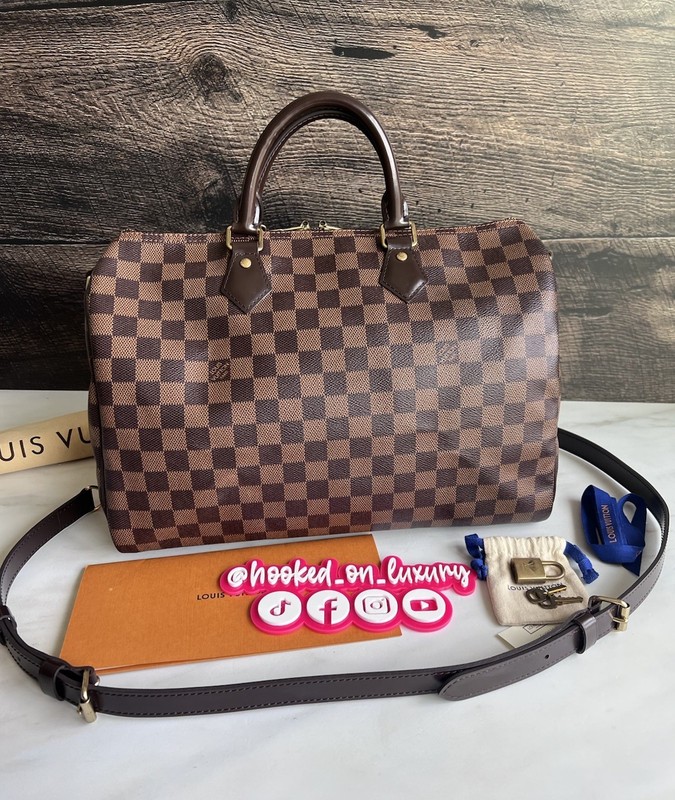 Authentic Louis Vuitton Speedy Bandouliere 35 Damier Ebene Crossbody Handbag