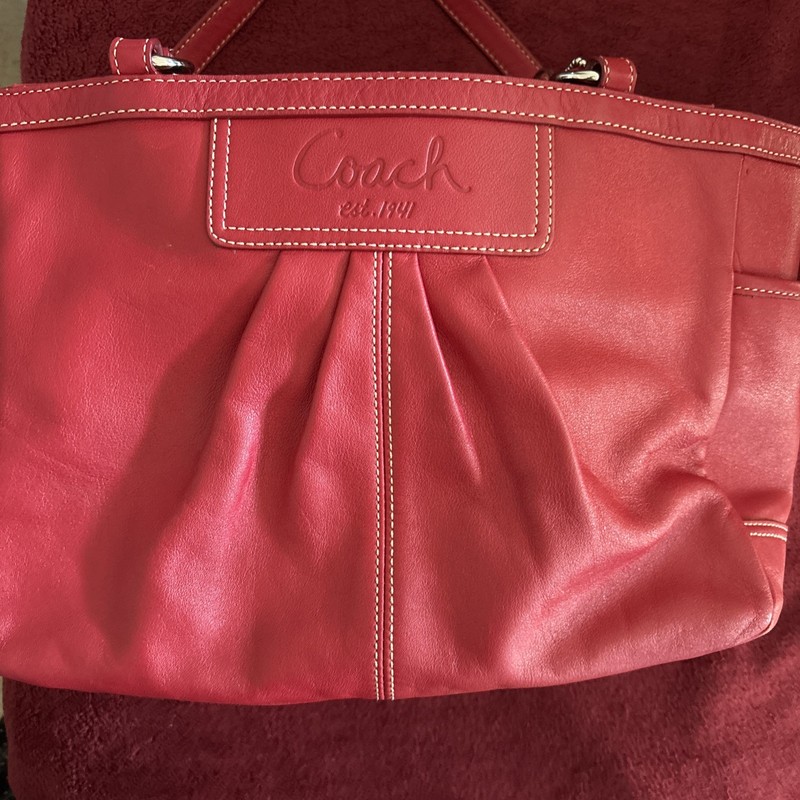 Coach Ashley Red Leather Double Handle Zipper Closure Tote Shoulder Bag F13759