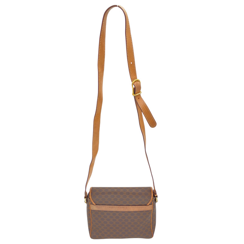 CELINE Vintage Shoulder Bag Macadam Circle Hardware PVC Leather Brown Authentic gallery