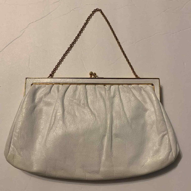 ETRA Vintage White Leather Clutch/Handbag c1960’s, 1970’s