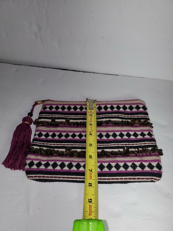Merona Fabric Tasseled Clutch/Purse, 7 1/2" x 9-3/4" with zipper gallery