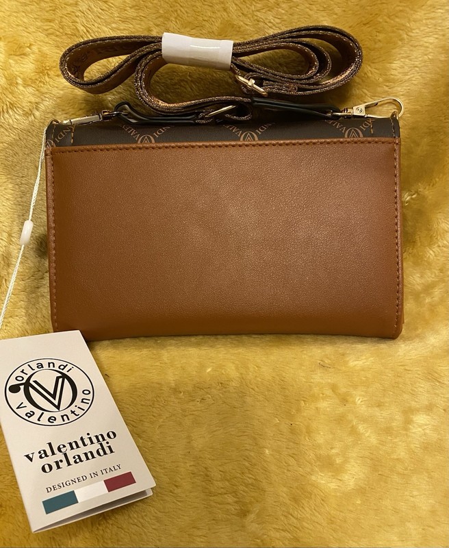 Valentino Orlandi 2-Tone Brown Crossbody Purse All over Print. Style V-3000 NWT gallery