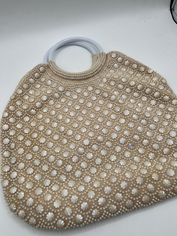 Vintage Beige/Peach Purse White Plastic Accents and Handles gallery