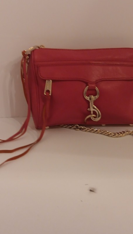 Rebecca Minkoff Red Chain Strap Studded Tassel Zipper Gold Accent Shoulder Bag