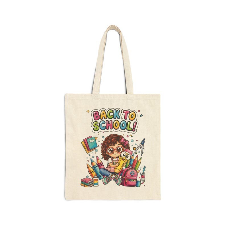 Back to School Tote Bag Cute Cartoon Girl Teacher Student Gift Bag (15×16”)