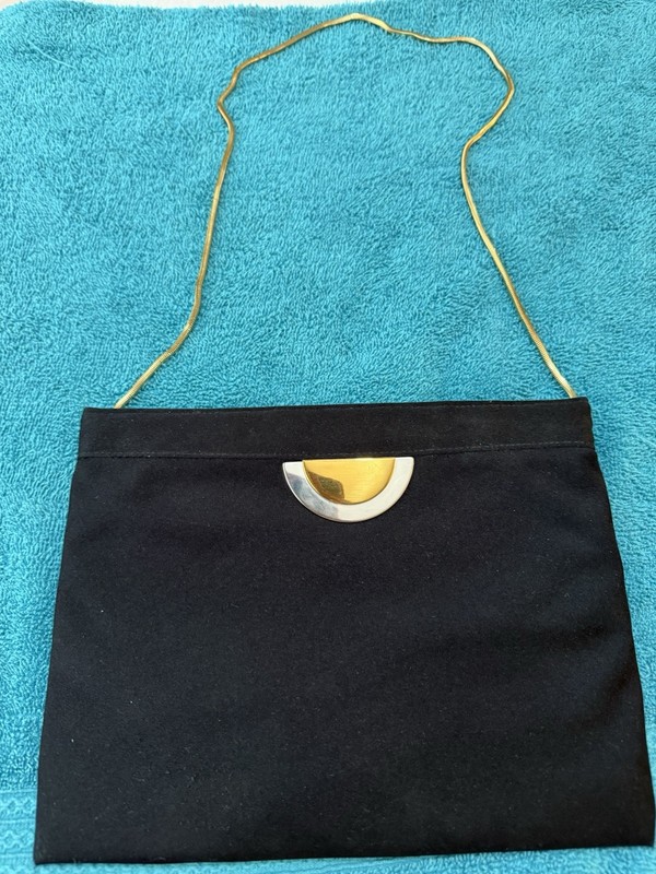 Vintage REVA Ultrasuede Black Clutch Shoulder Bag with Gold Chain Strap – 10”x8”