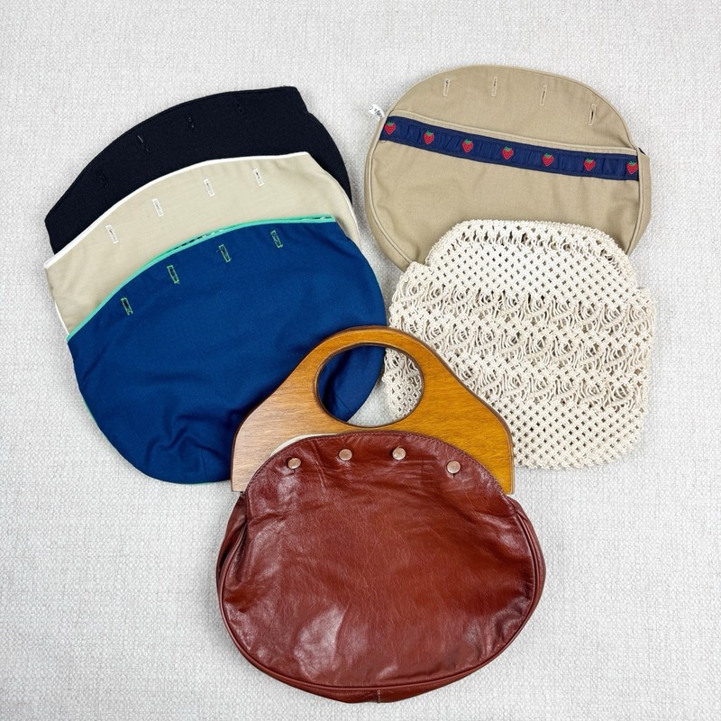 Vintage Bermuda Bag Wood Handle 6 Covers Leather Crochet 4 Reversible Burlington