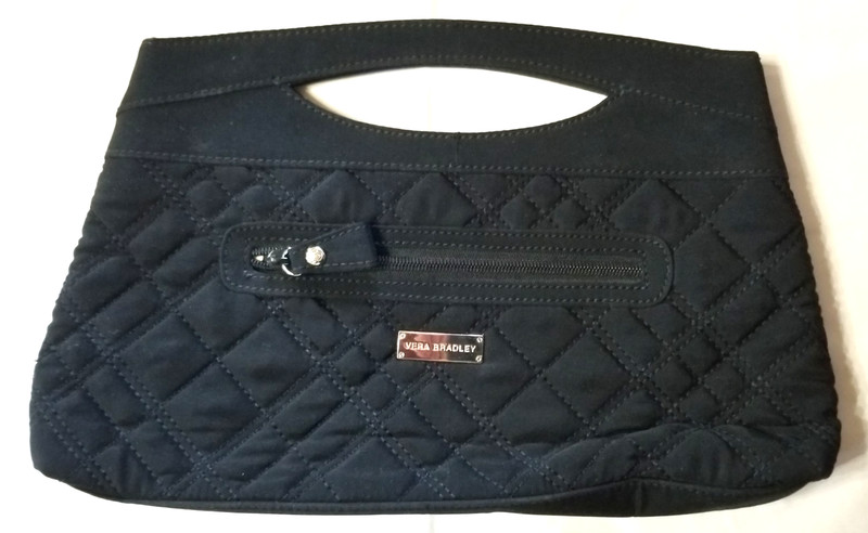 Vera Bradley Black Quilted Evening Bag Clutch Purse Magnetic Close 13.5″ x 9″
